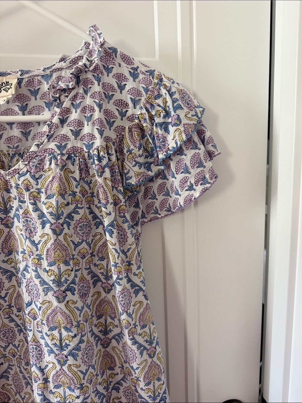 Ivy Jane Floral Boho Ruffle Sleeve Top - Lavender/Blue - Picture 3 of 5